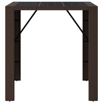Bar Table with Glass Top Brown 105x80x110 cm Poly Rattan