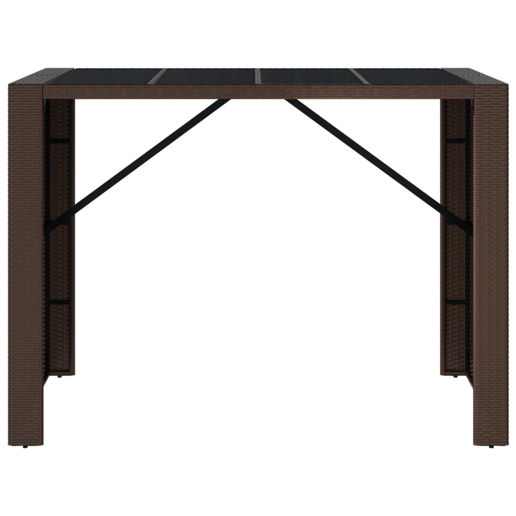 Bar Table with Glass Top Brown 145x80x110 cm Poly Rattan
