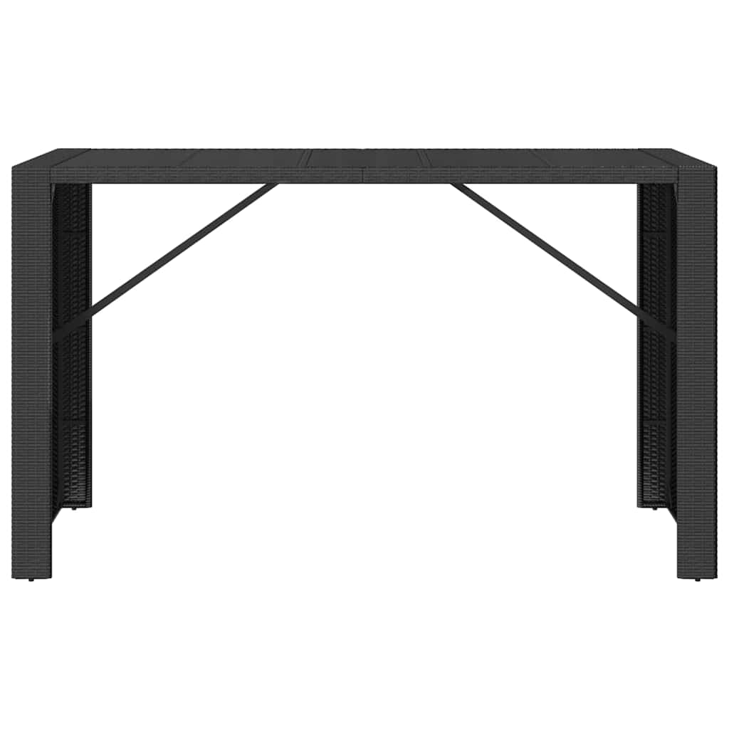 Bar Table with Glass Top Black 185x80x110 cm Poly Rattan