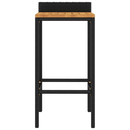 Black Poly Rattan & Acacia Bar Stools Set of 2