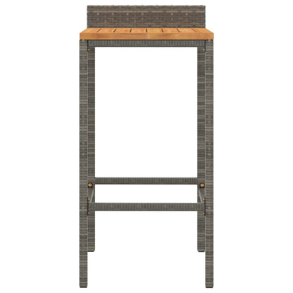 Grey Poly Rattan & Acacia Wood Bar Stools - Set of 2