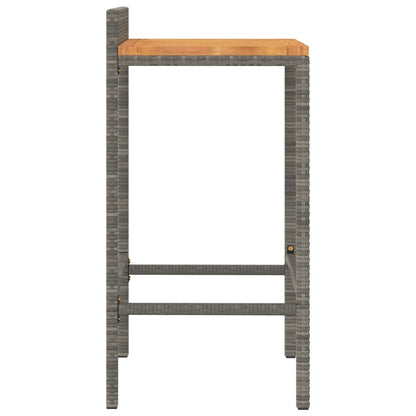 Grey Poly Rattan & Acacia Wood Bar Stools - Set of 2