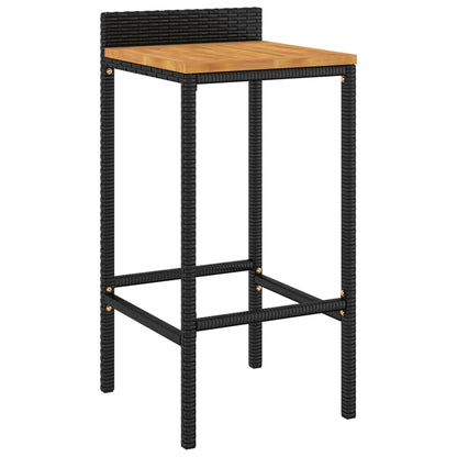 Black Poly Rattan & Acacia Bar Stools - Set of 4