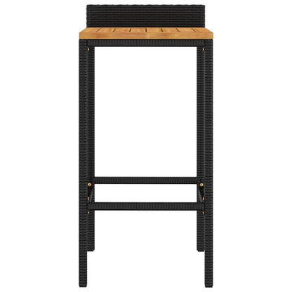Black Poly Rattan & Acacia Bar Stools - Set of 4