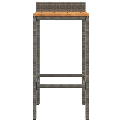 Grey Poly Rattan & Acacia Wood Bar Stools - Set of 4