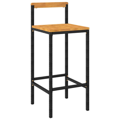 Black Poly Rattan & Acacia Bar Stools - Set of 2