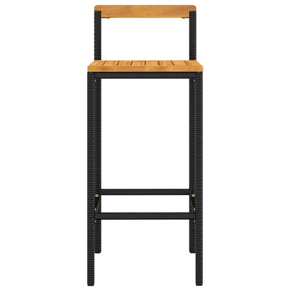 Black Poly Rattan & Acacia Bar Stools - Set of 2