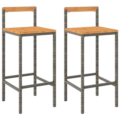 Grey Poly Rattan & Acacia Bar Stools, Set of 2