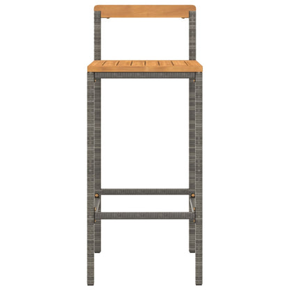 Grey Poly Rattan & Acacia Bar Stools, Set of 2