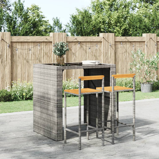 Grey Poly Rattan & Acacia Bar Stools, Set of 2