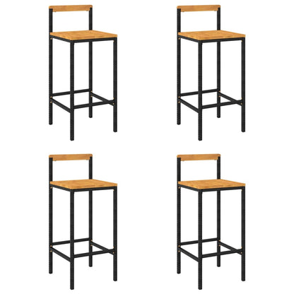 Black Poly Rattan & Acacia Wood Bar Stools Set of 4