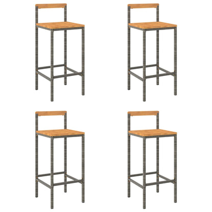 Set of 4 Grey Poly Rattan & Acacia Wood Bar Stools