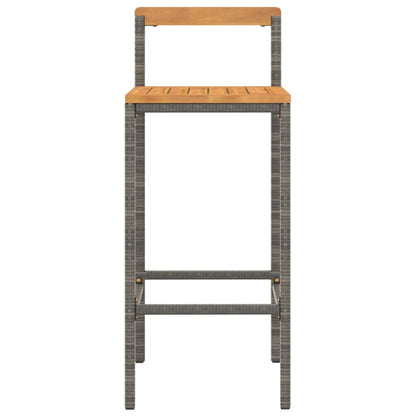 Set of 4 Grey Poly Rattan & Acacia Wood Bar Stools