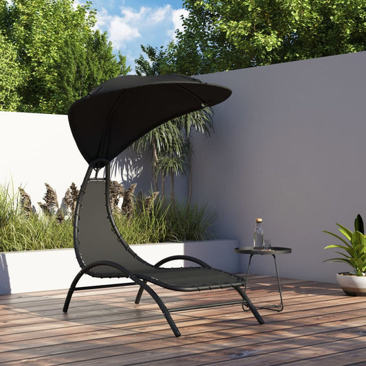Sleek Black Sun Lounger with Canopy, 167x80x195 cm, Fabric & Steel