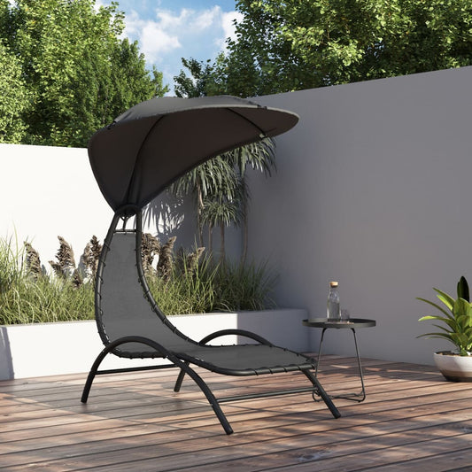 Dark Grey Sun Lounger with Canopy 167x80x195 cm - Fabric & Steel