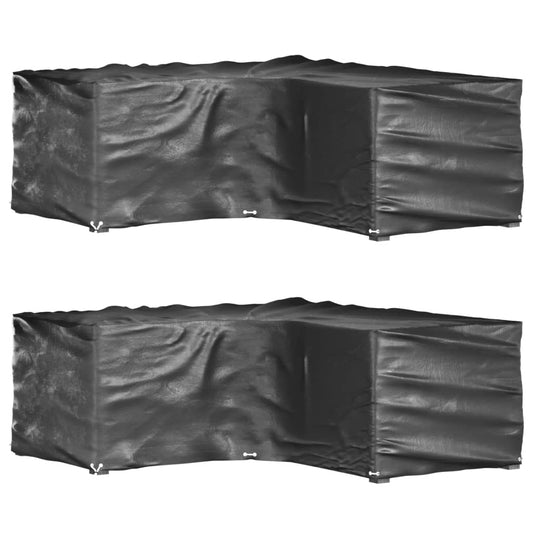 2-Piece L-Shaped Garden Furniture Covers, 12 Eyelets, Black, 185x185x70 cm