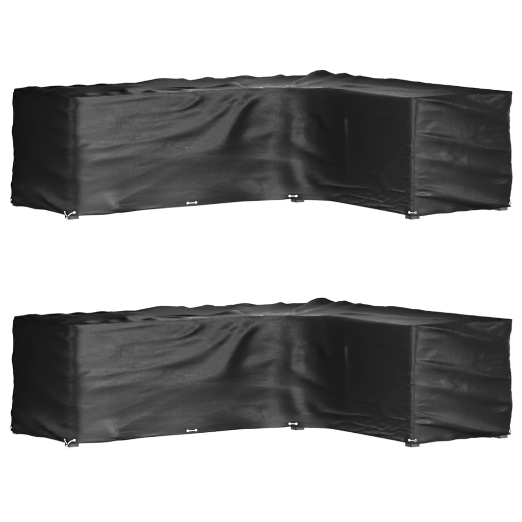 Waterproof L-Shaped Garden Furniture Covers, 2 pcs, 18 Eyelets, Black