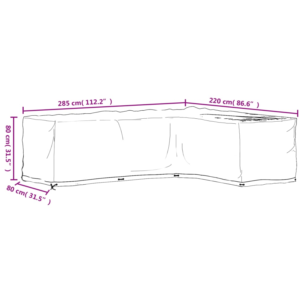 Waterproof L-Shaped Garden Furniture Covers, 2 pcs, 18 Eyelets, Black