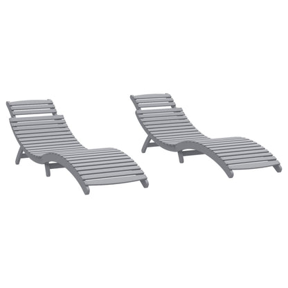 Set of 2 Grey Acacia Wood Sun Loungers 184x55x64 cm