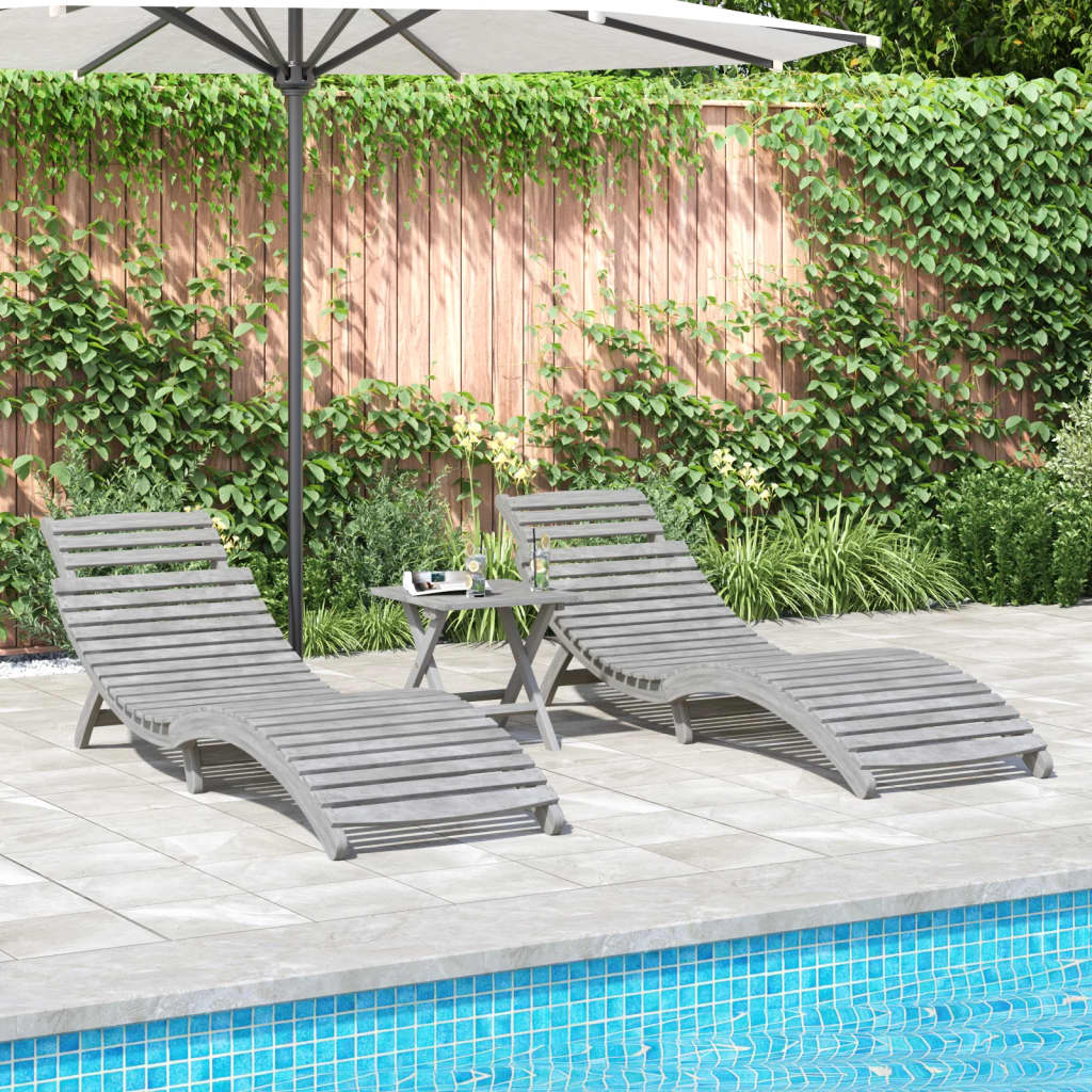 Set of 2 Grey Acacia Wood Sun Loungers 184x55x64 cm