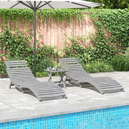 Set of 2 Grey Acacia Wood Sun Loungers 184x55x64 cm