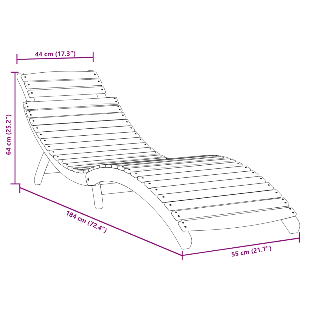Set of 2 Grey Acacia Wood Sun Loungers 184x55x64 cm