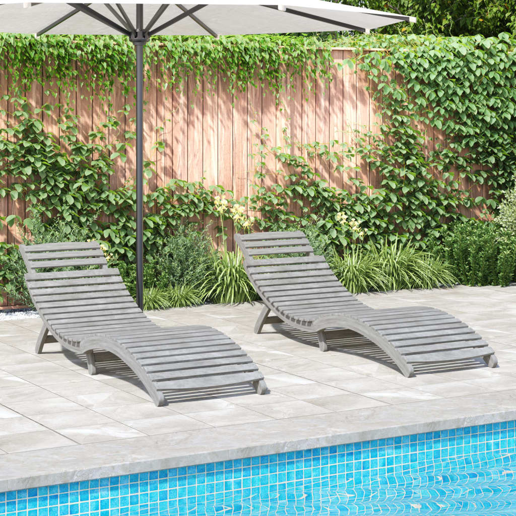 Set of 2 Grey Acacia Wood Sun Loungers 184x55x64 cm