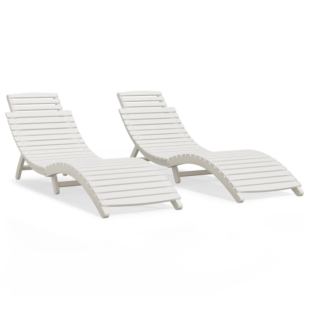 2-Piece White Acacia Wood Sun Loungers - 184x55x64 cm