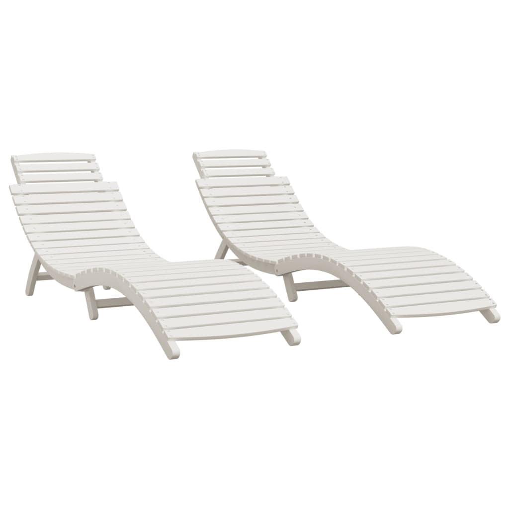2-Piece White Acacia Wood Sun Loungers - 184x55x64 cm