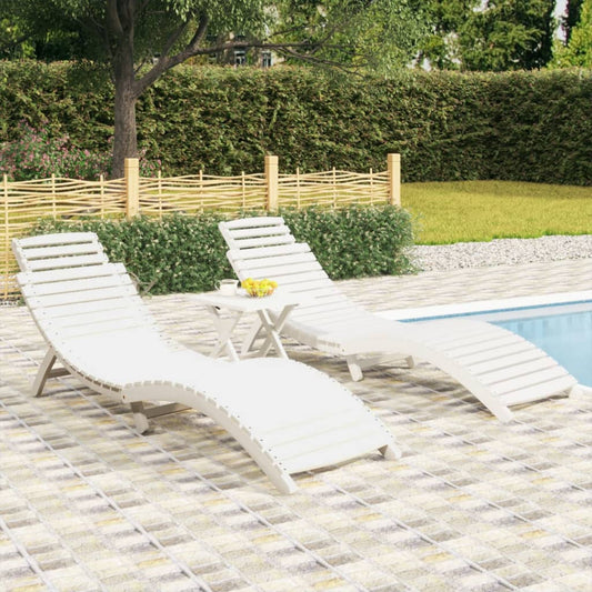 2-Piece White Acacia Wood Sun Loungers - 184x55x64 cm