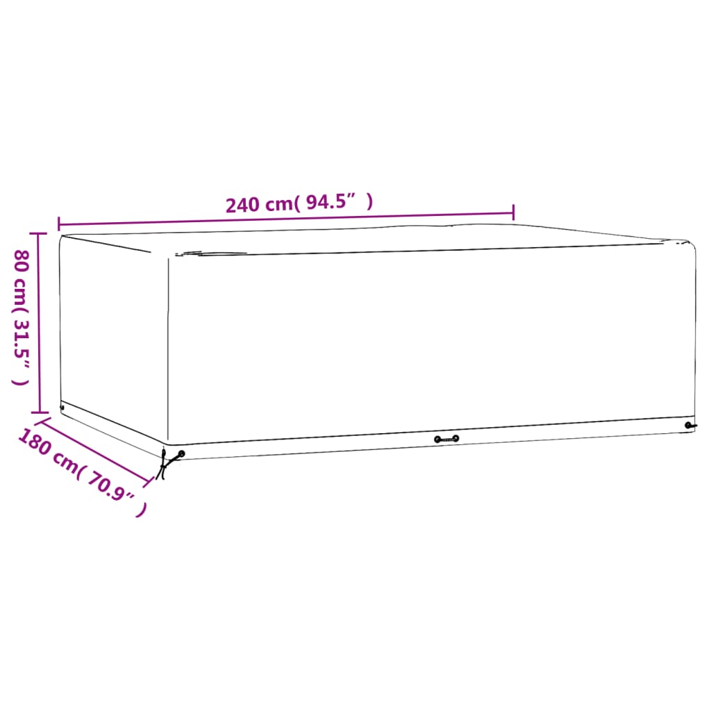 Durable Black Garden Furniture Cover, 12 Eyelets, 240x180x80 cm