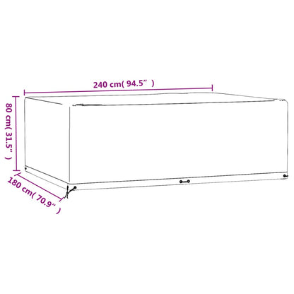 Durable Black Garden Furniture Cover, 12 Eyelets, 240x180x80 cm