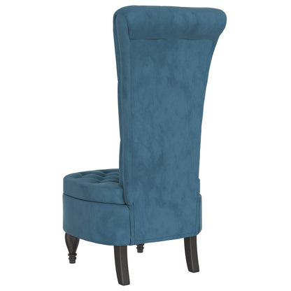 Elegant High Back Blue Velvet Chair with Button Design