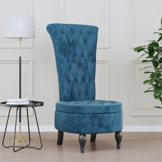 Elegant High Back Blue Velvet Chair with Button Design