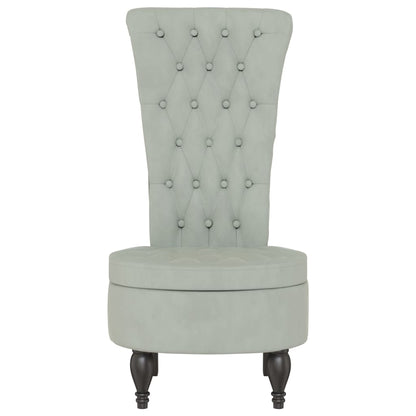 Light Grey Velvet High Back Chair with Button Design