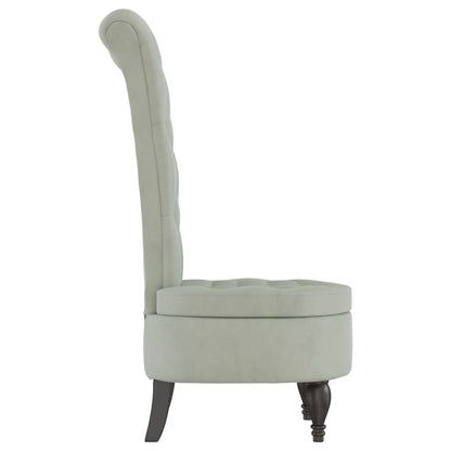 Light Grey Velvet High Back Chair with Button Design