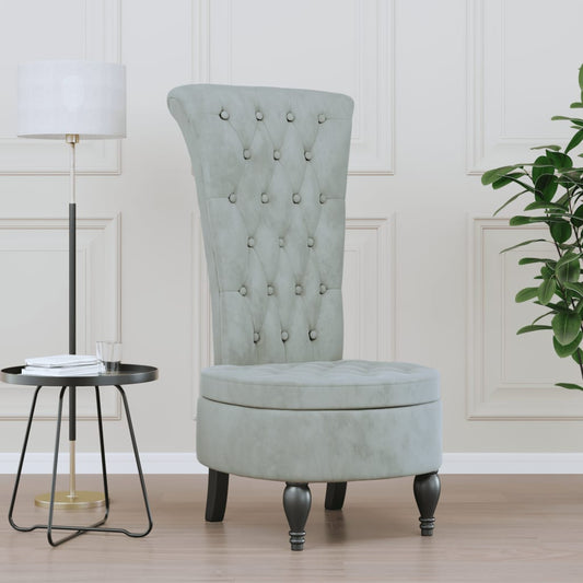 Light Grey Velvet High Back Chair with Button Design