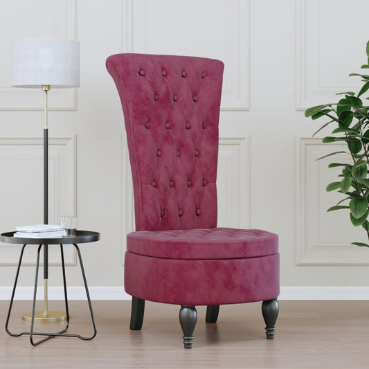 Elegant Wine Red Velvet High Back Chair with Button Design