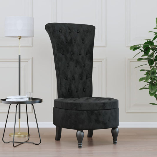 Elegant High Back Chair in Black Velvet with Button Design