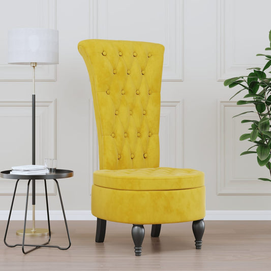 Yellow Velvet High Back Chair with Elegant Button Design