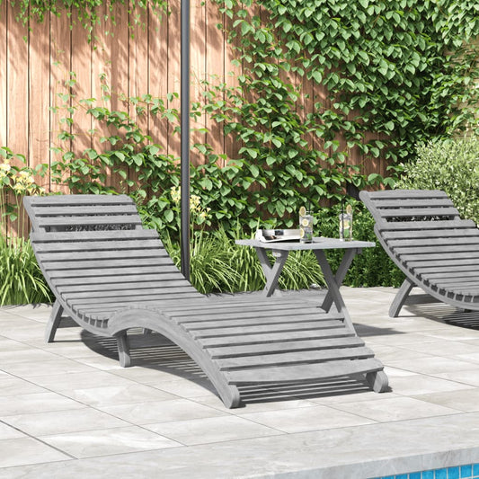Stylish Grey Acacia Wood Sun Lounger 184x55x64 cm