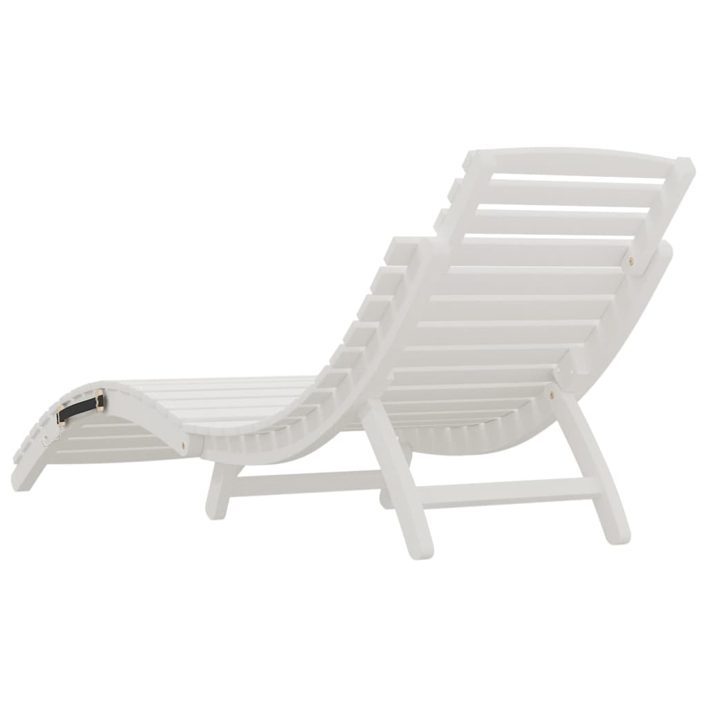 Solid Acacia Wood Sun Lounger - White, 184x55x64 cm