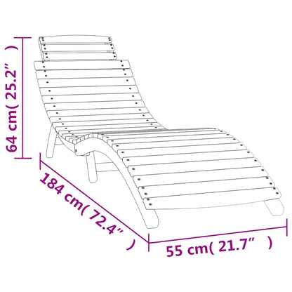 Solid Acacia Wood Sun Lounger - White, 184x55x64 cm