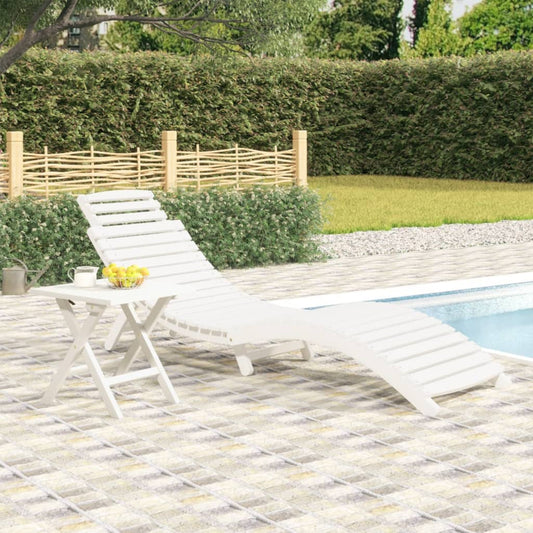 Solid Acacia Wood Sun Lounger - White, 184x55x64 cm