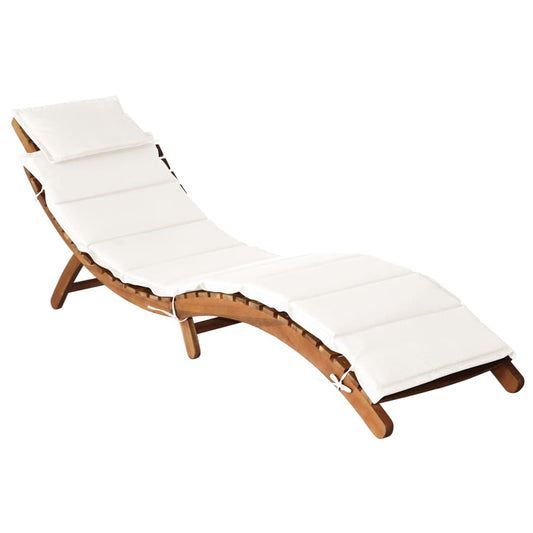 Solid Wood Acacia Sun Lounger with Cream Cushions