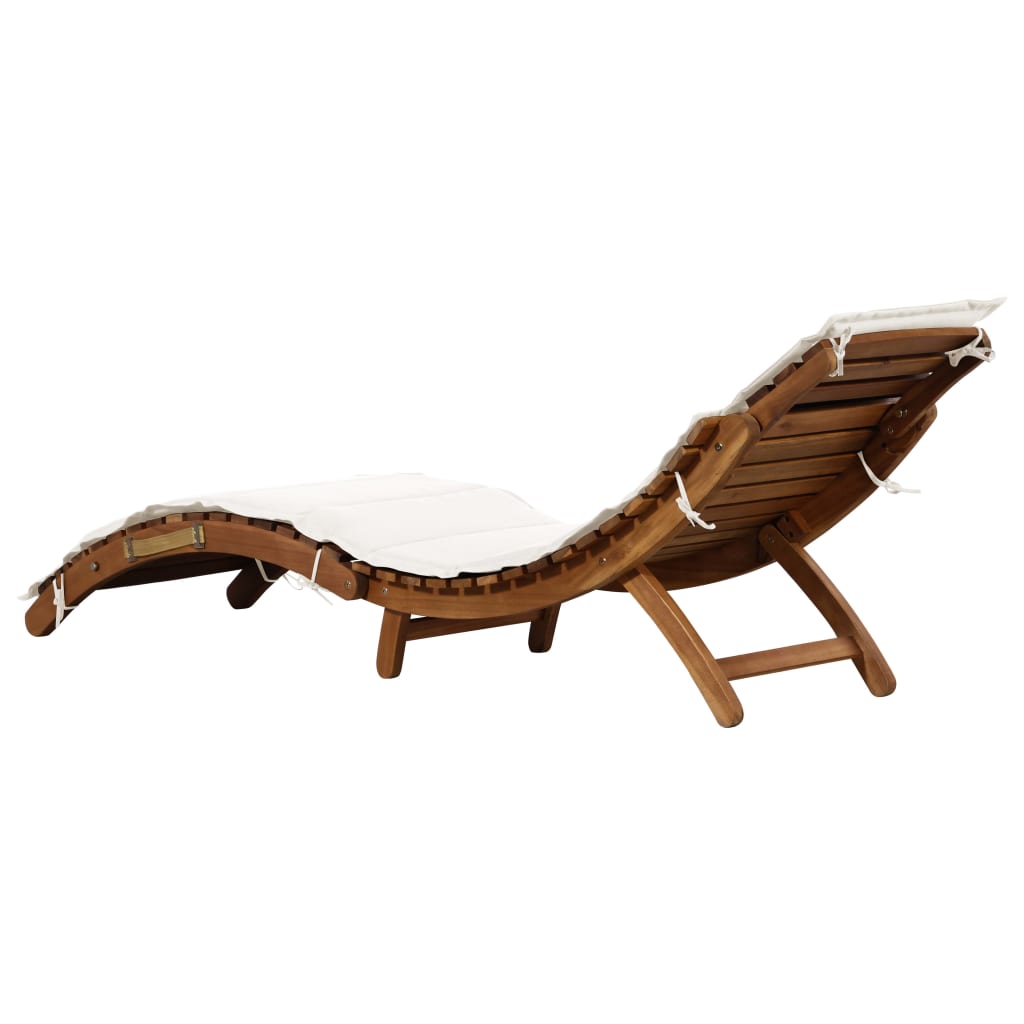 Solid Wood Acacia Sun Lounger with Cream Cushions