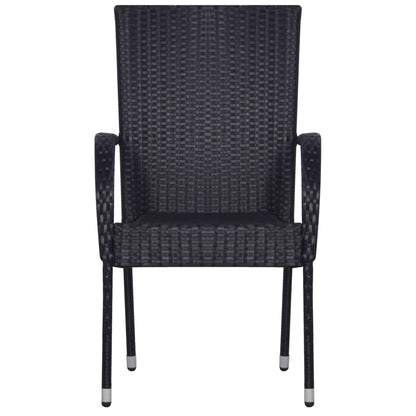 7 Piece Garden Dining Set Black Poly Rattan