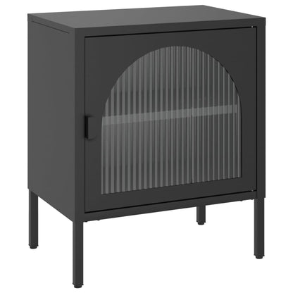 Sleek Black Glass & Steel Nightstand 50x35x60 cm