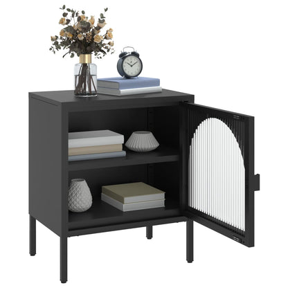 Sleek Black Glass & Steel Nightstand 50x35x60 cm
