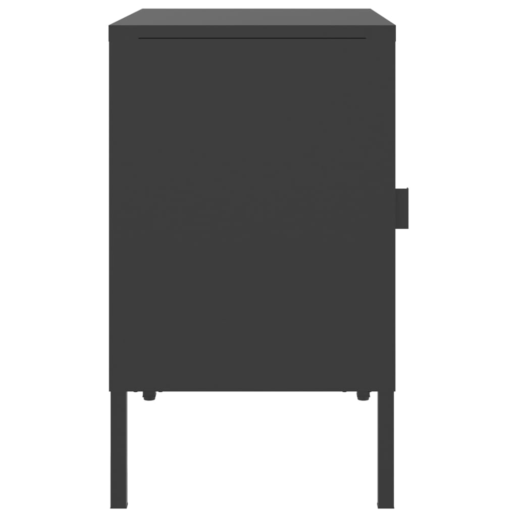 Sleek Black Glass & Steel Nightstand 50x35x60 cm